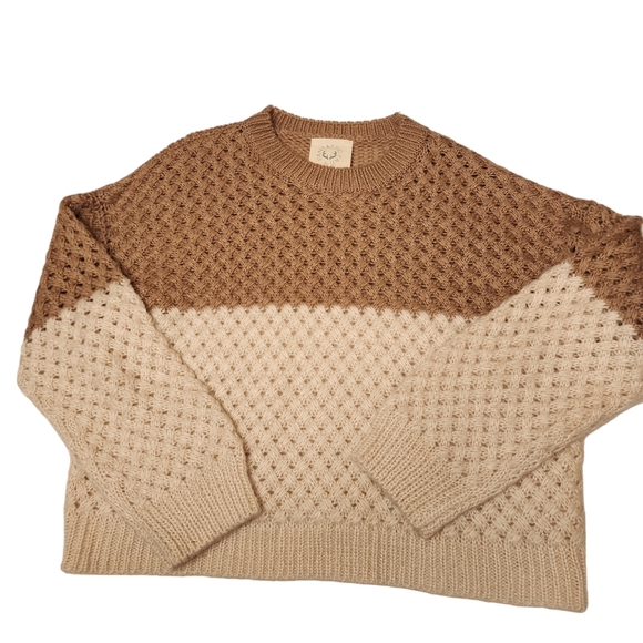 Neutral Pullover Oversized Loose Knit Waffle Sweater Size S - Picture 5 of 10
